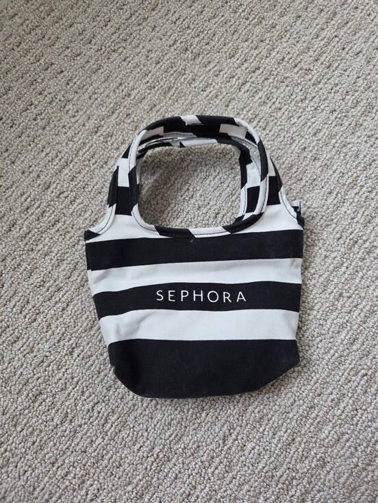 Sephora Handbags - Sephora Black and White Striped Mini Canvas Bag
